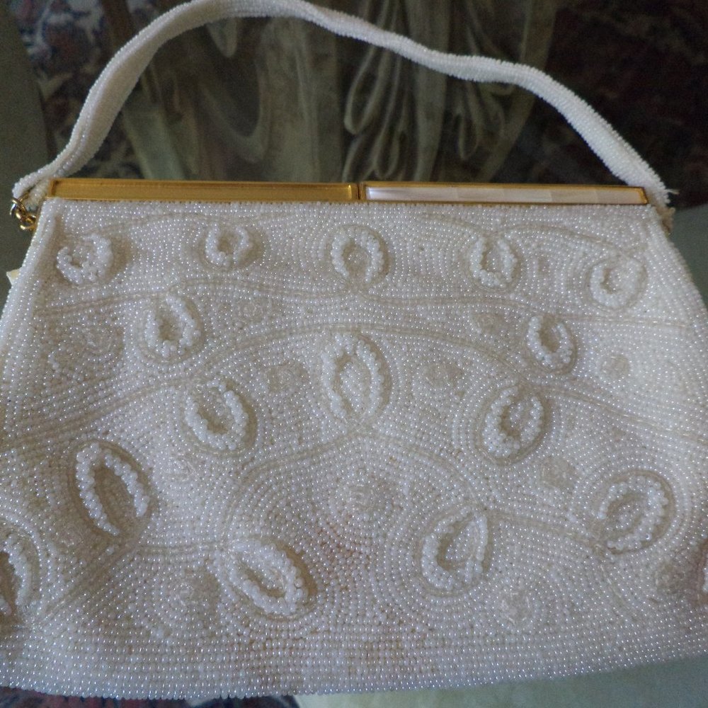 BAGS by JOSEF - BEADED EVENING ELEGANT PURSE - Ivory